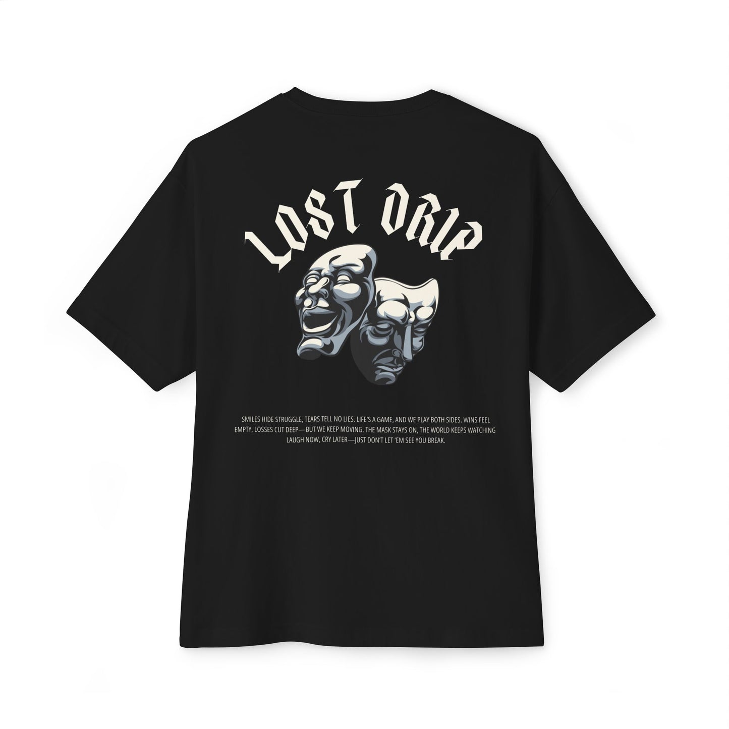 Lost Drip unisex black graphic t-shirt with bold streetwear text and breathable fit